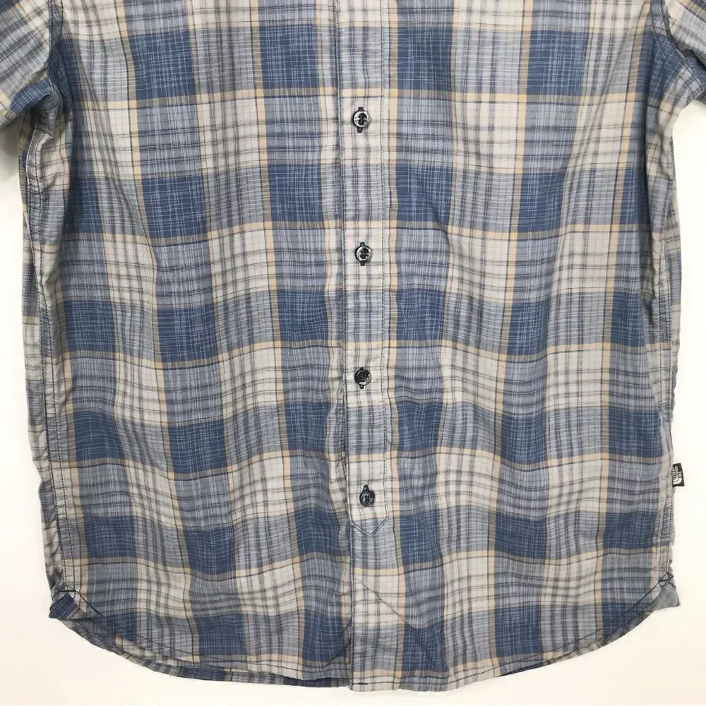 The North Face Blue Tan Plaid Short Sleeve Casual Button Down Performance Shirt